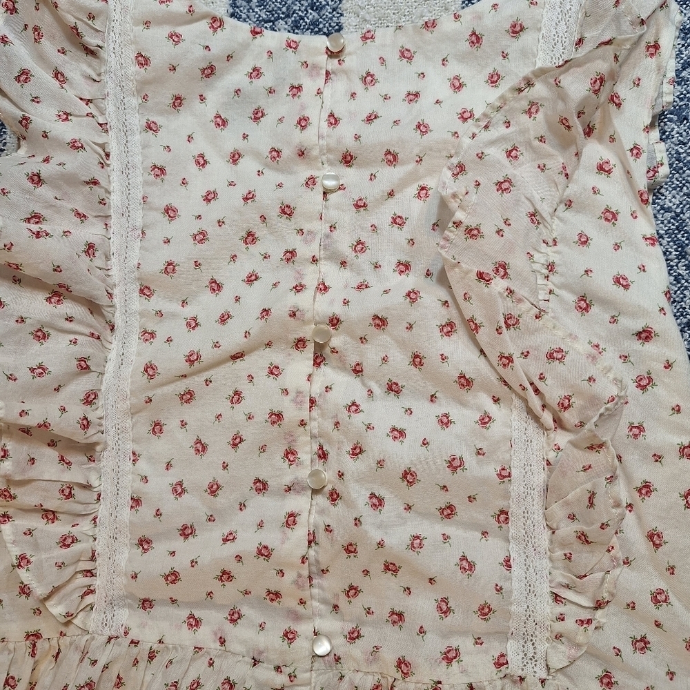 Polo Ralph Lauren Rose print sleeveless dress with ruffles sleeves size 16 - Picture 6 of 9